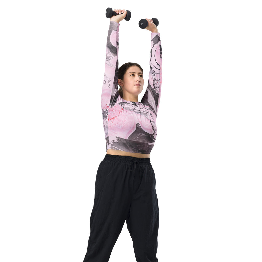 Pink Marble Recycled Long-sleeve Crop Top