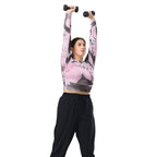 Pink Marble Recycled Long-sleeve Crop Top