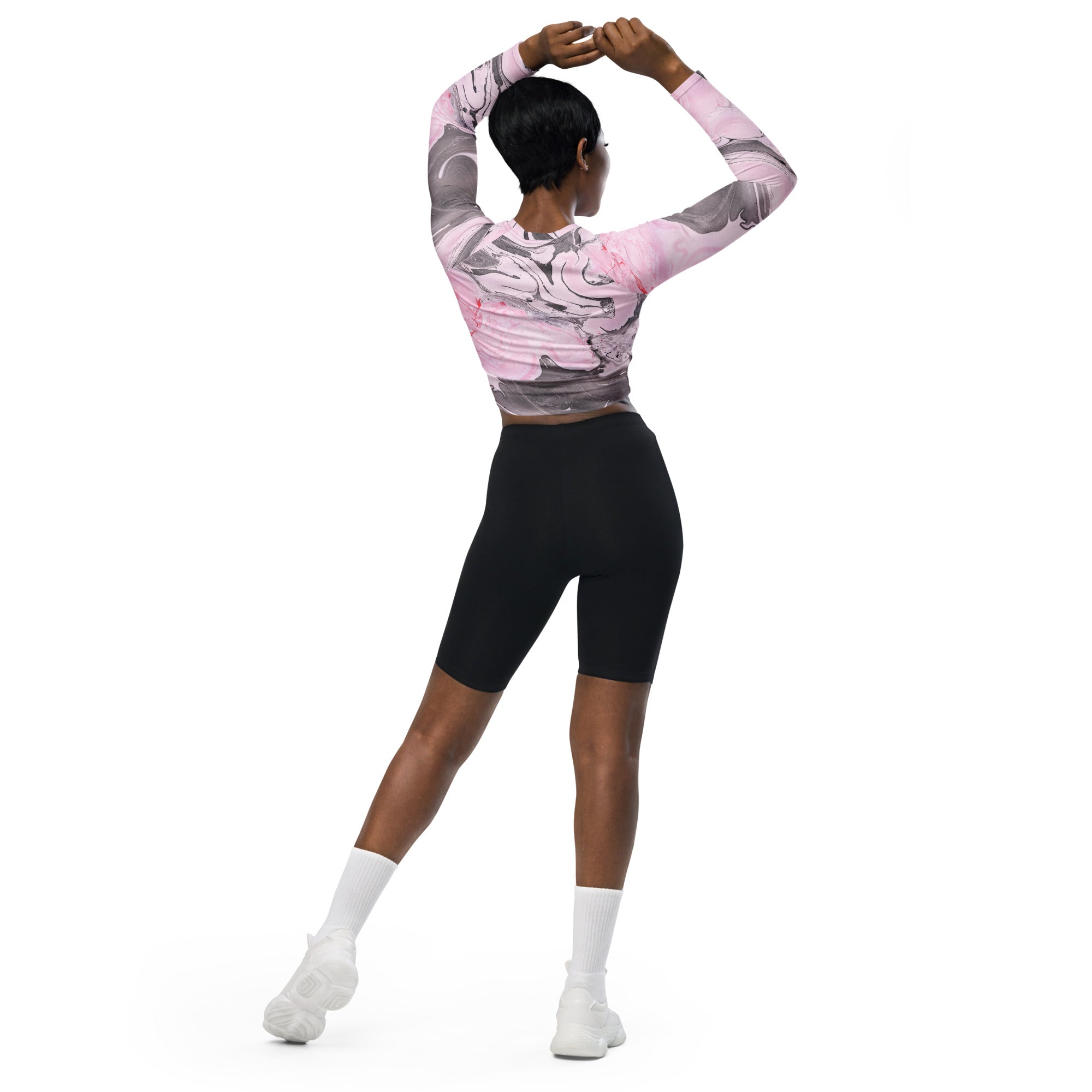 Pink Marble Recycled Long-sleeve Crop Top