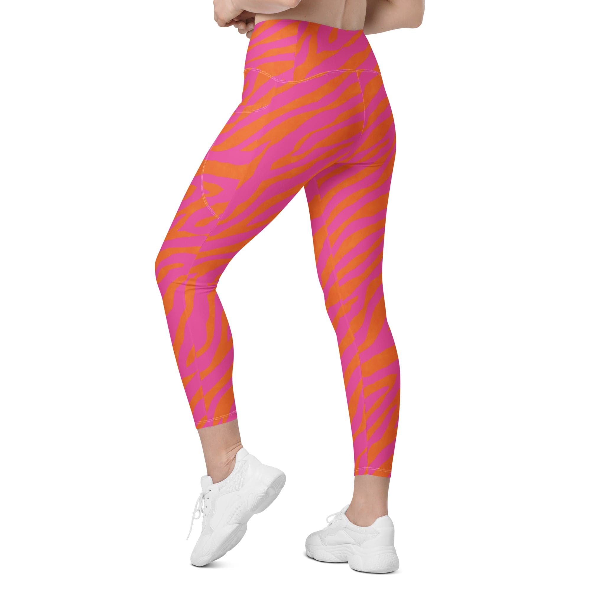 Pink & Orange Zebra Leggings With Pockets