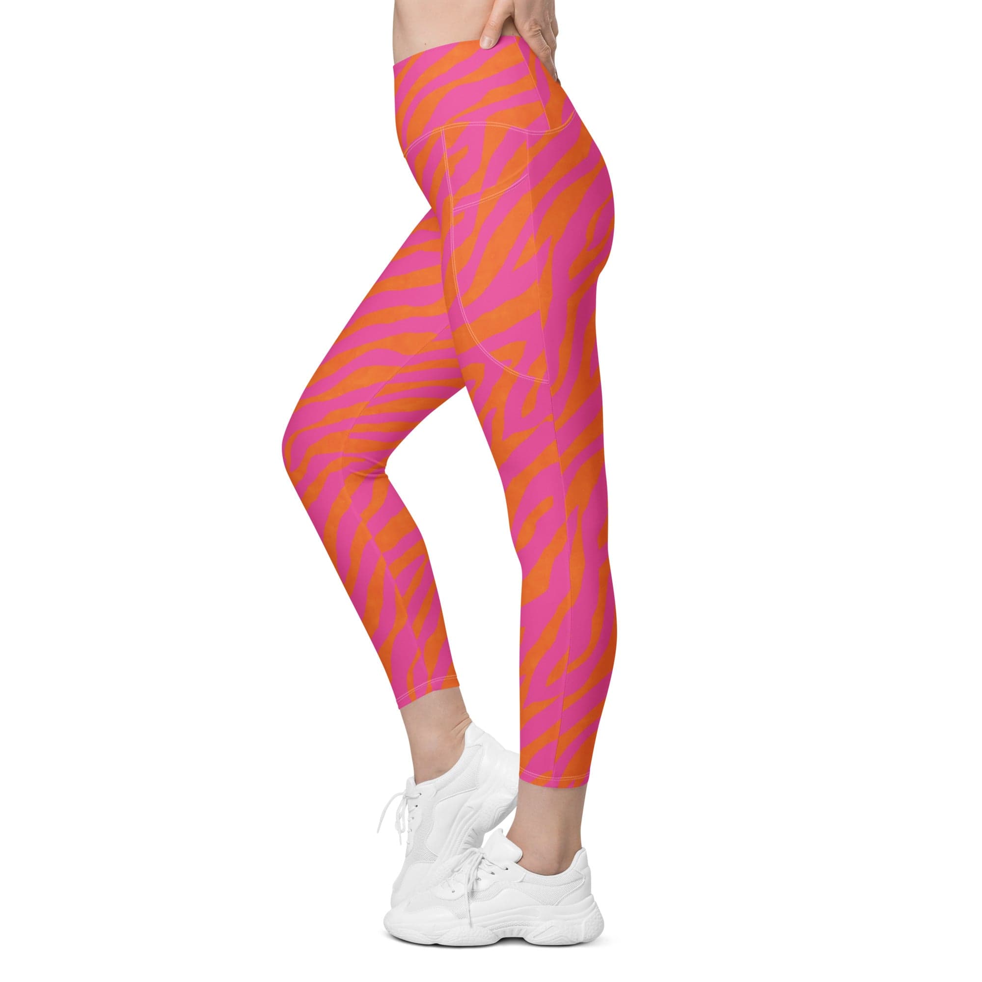 Pink & Orange Zebra Leggings With Pockets