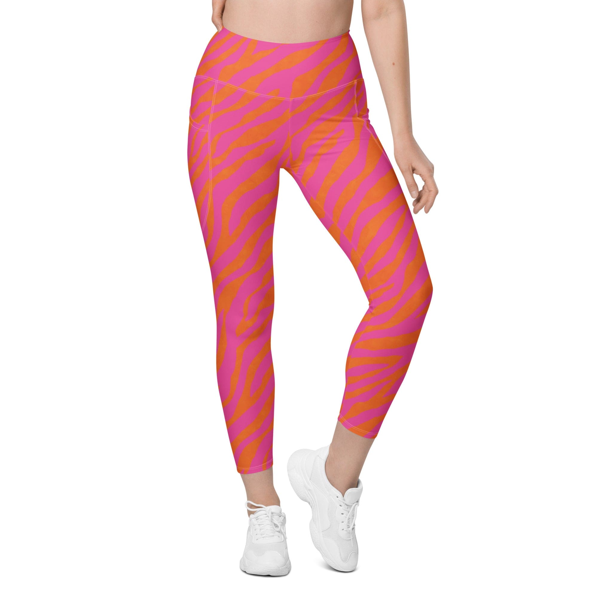 Pink & Orange Zebra Leggings With Pockets