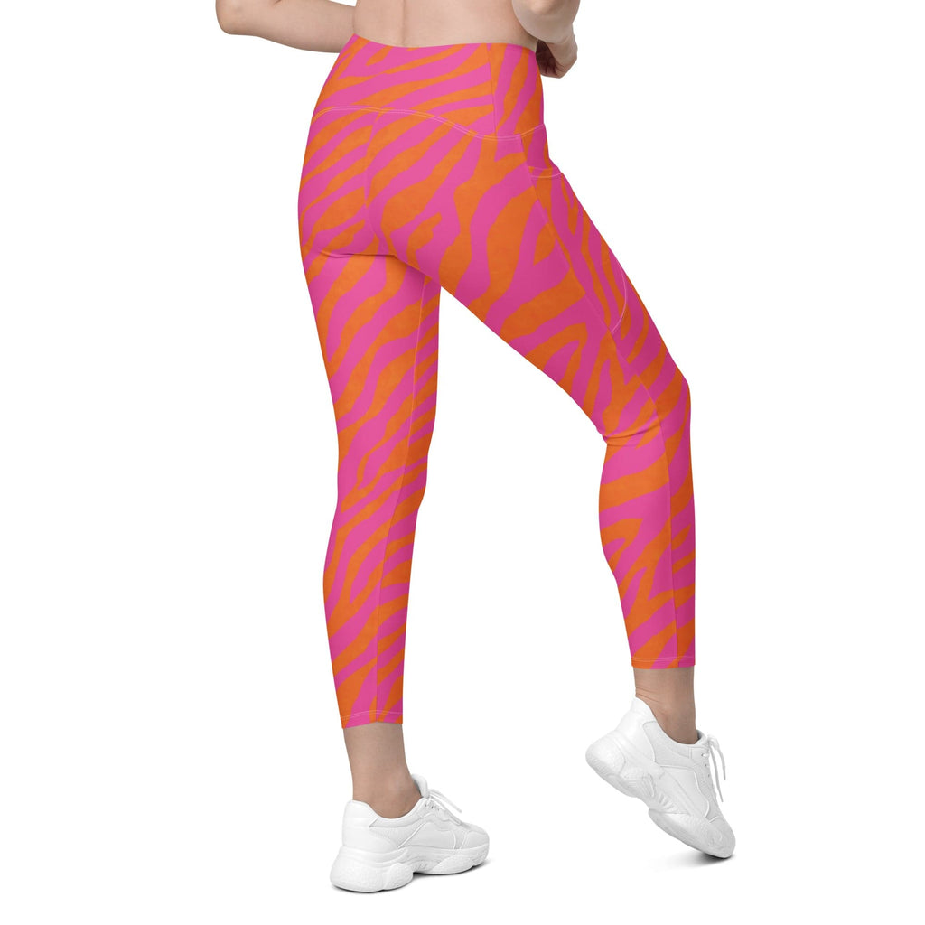 Pink & Orange Zebra Leggings With Pockets