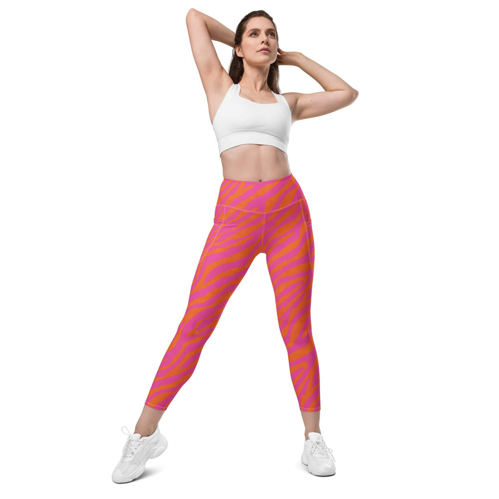 Pink & Orange Zebra Leggings With Pockets