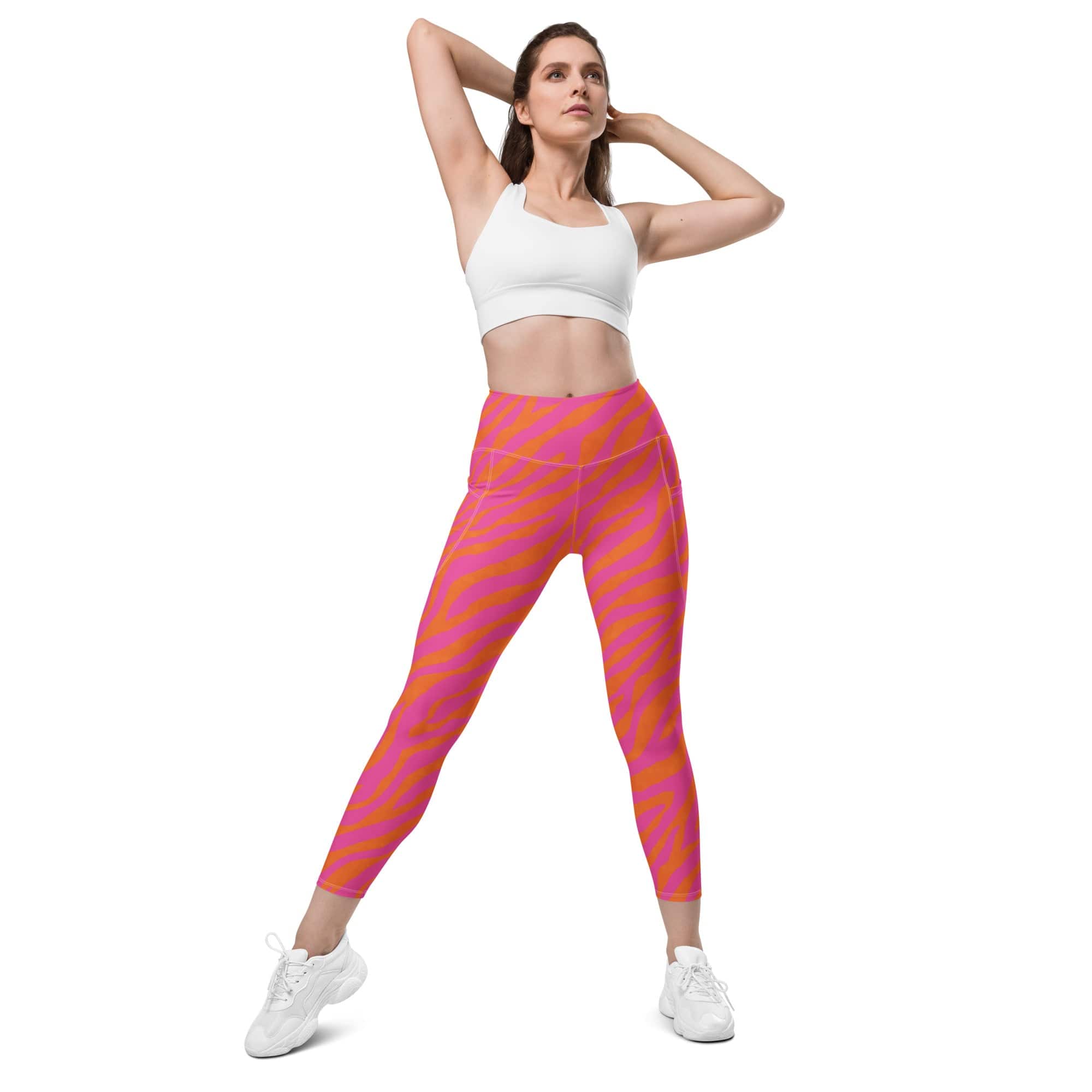 Pink & Orange Zebra Leggings With Pockets