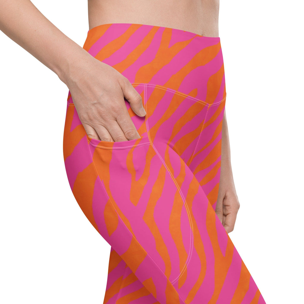 Pink & Orange Zebra Leggings With Pockets