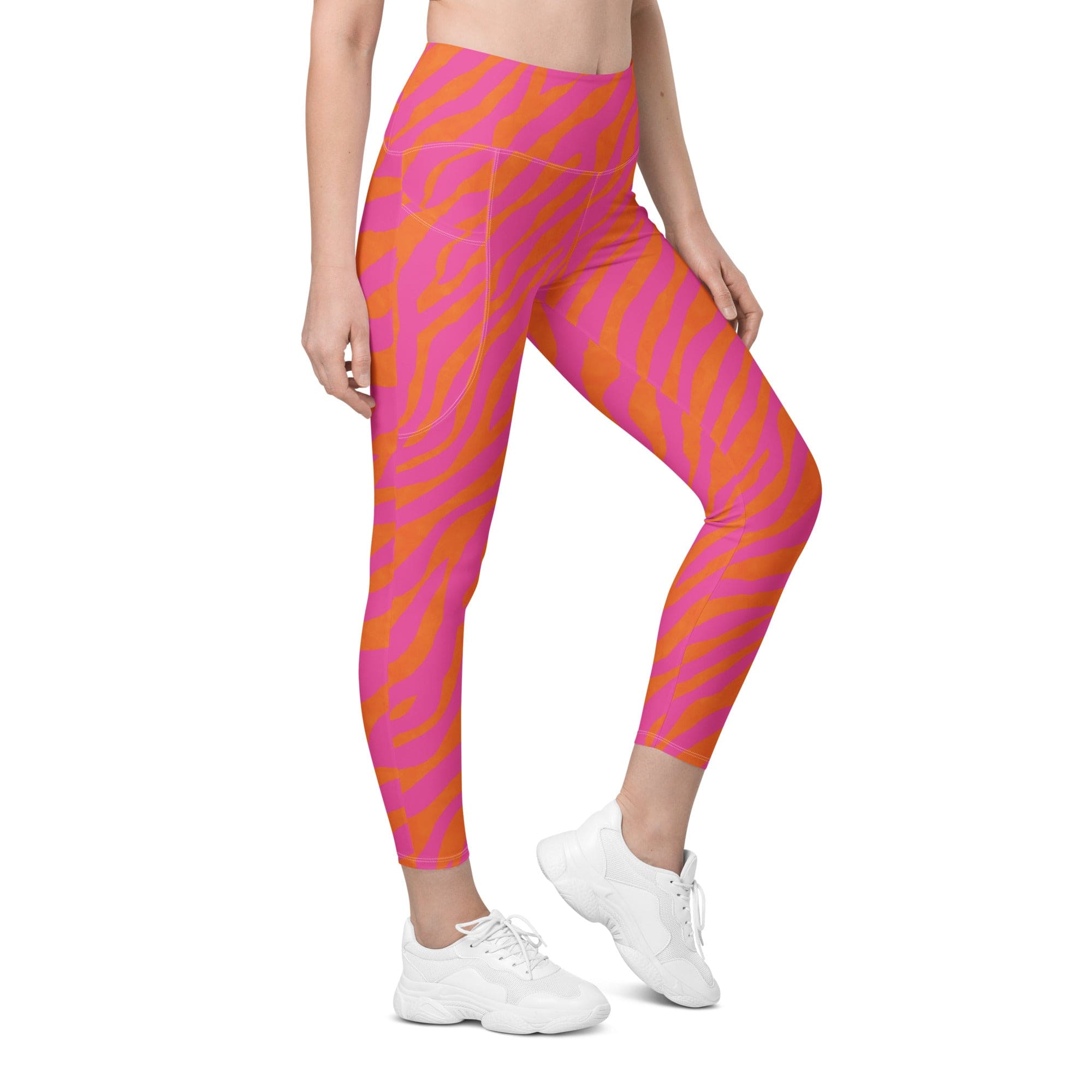 Pink & Orange Zebra Leggings With Pockets