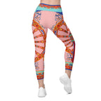 Pink Ornate Crossover Leggings With Pockets