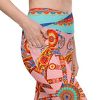 Pink Ornate Crossover Leggings With Pockets