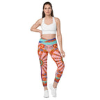 Pink Ornate Crossover Leggings With Pockets