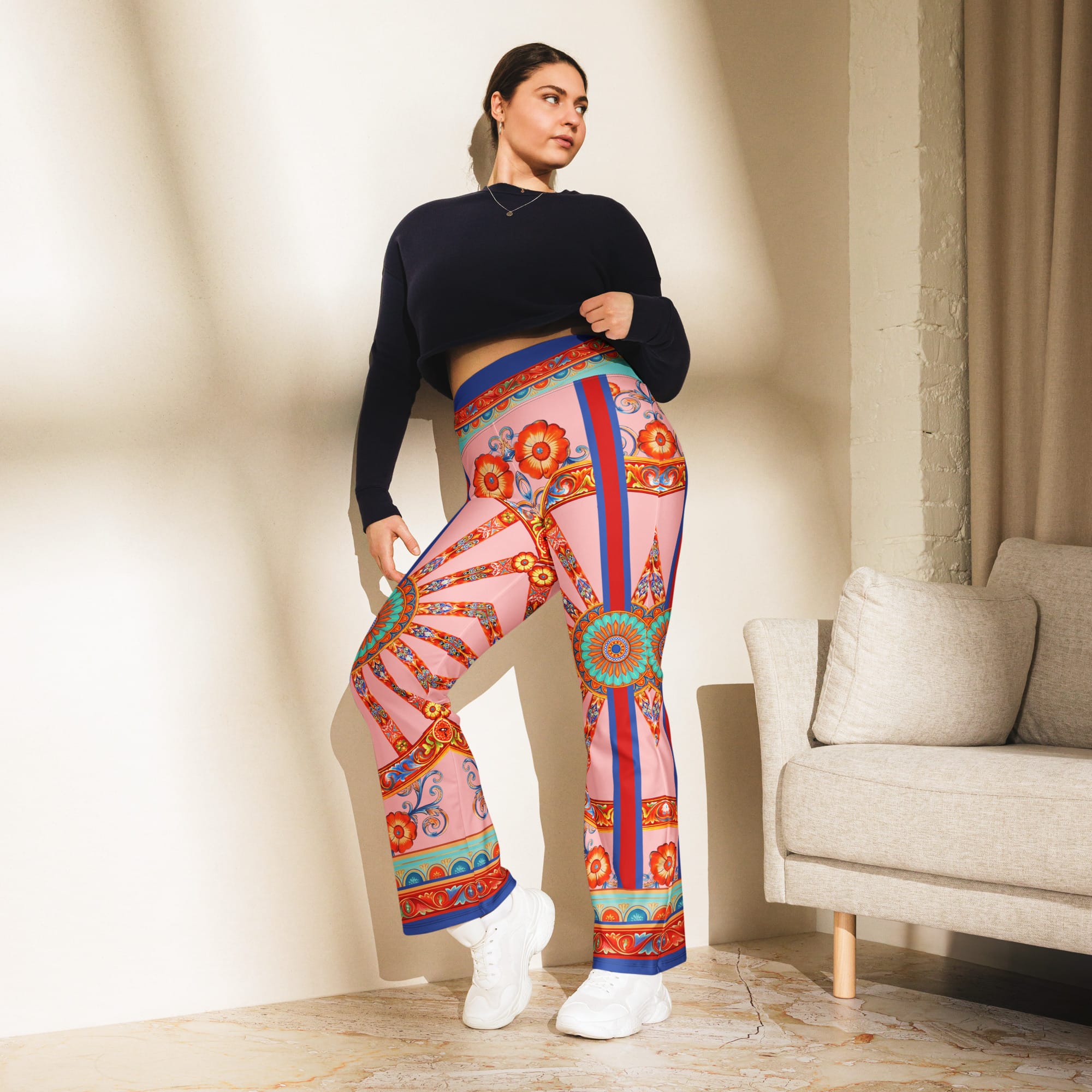 Pink Ornate Flare Leggings