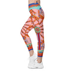 Pink Ornate Leggings With Pockets