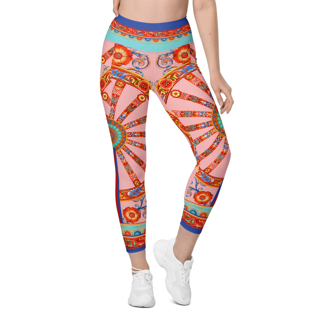 Pink Ornate Leggings With Pockets