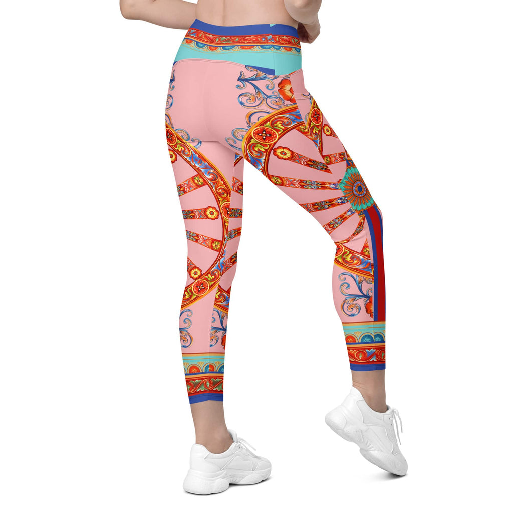 Pink Ornate Leggings With Pockets