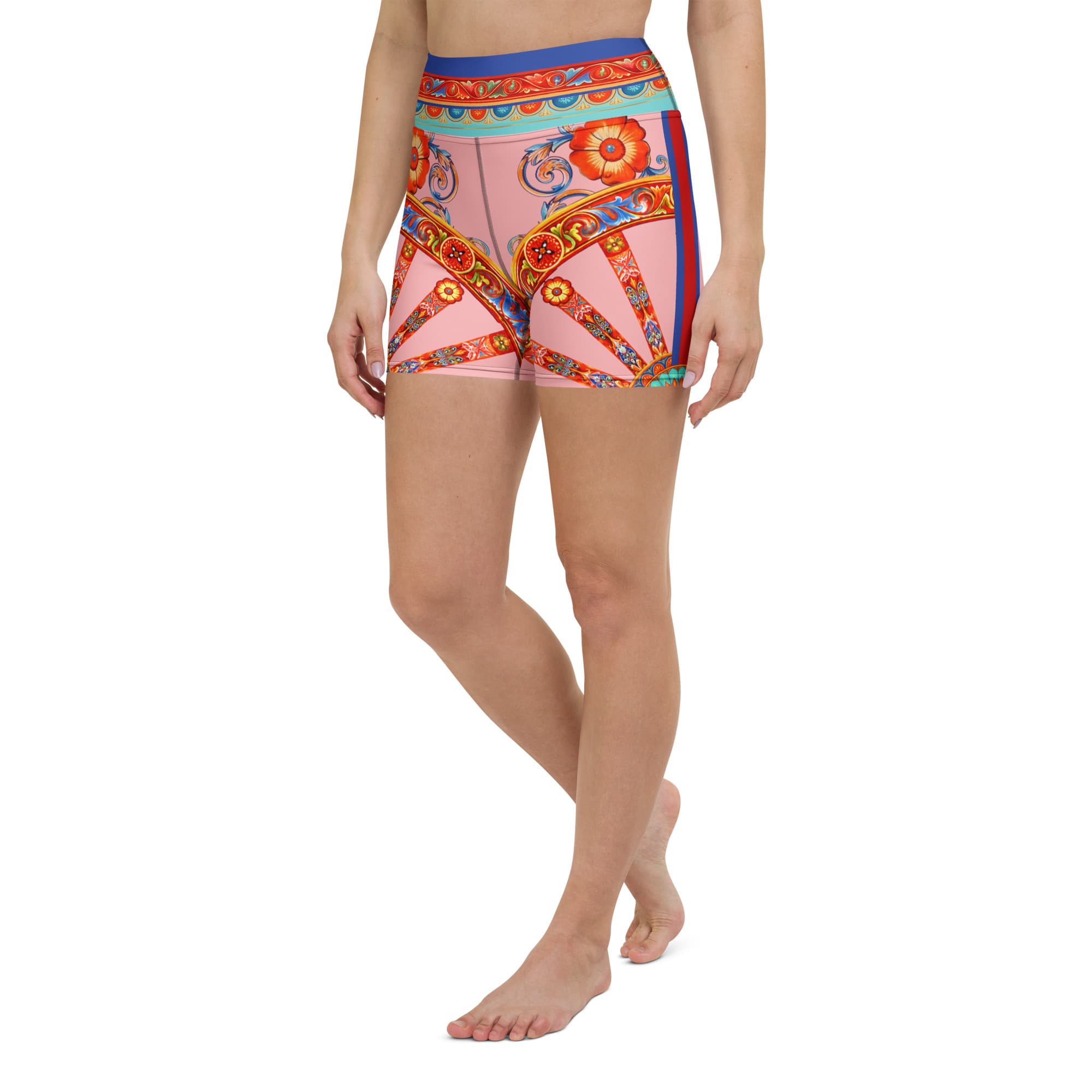 Pink Ornate Yoga Shorts
