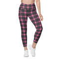 Pink Plaid Print Leggings With Pockets