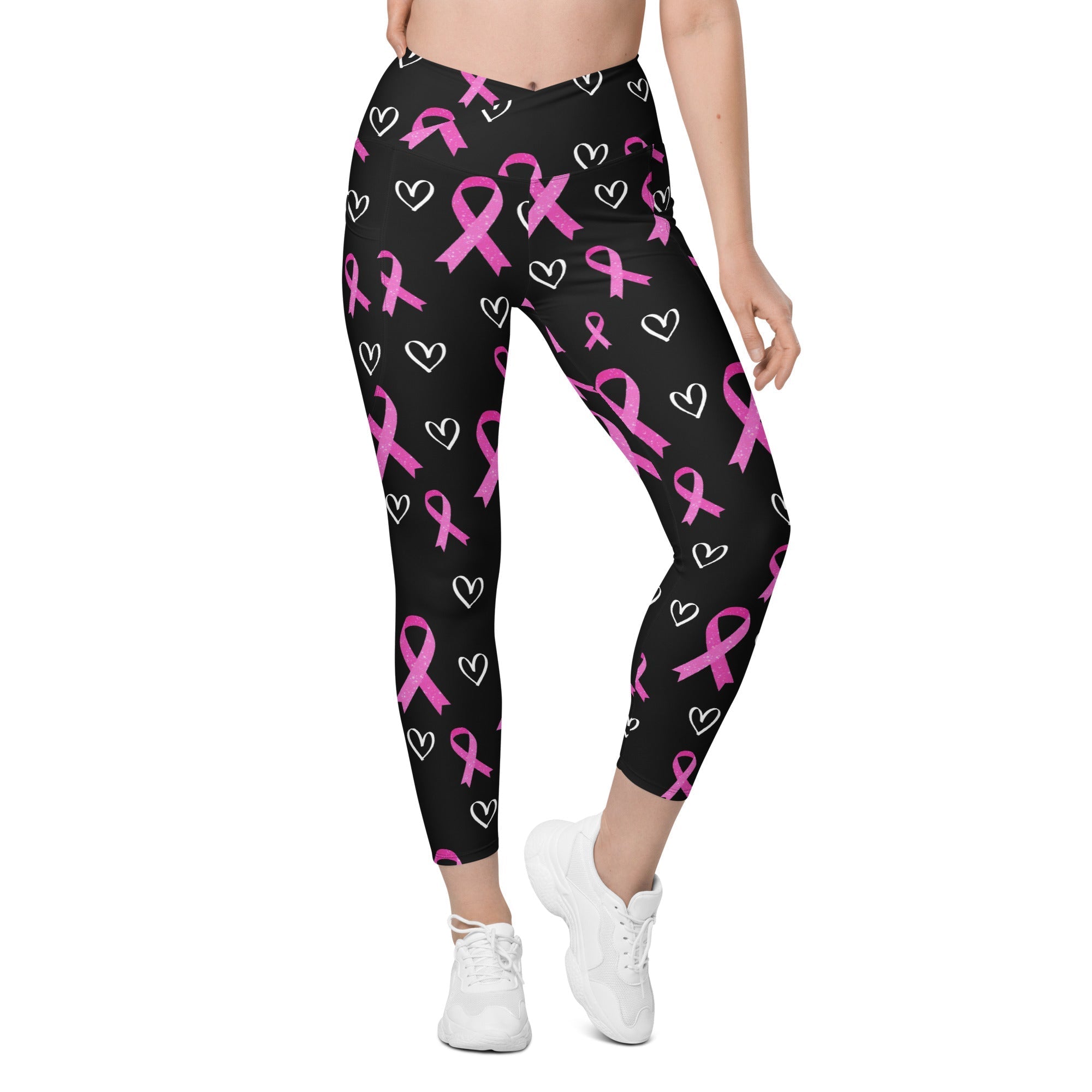 Pink Ribbon Crossover Leggings With Pockets