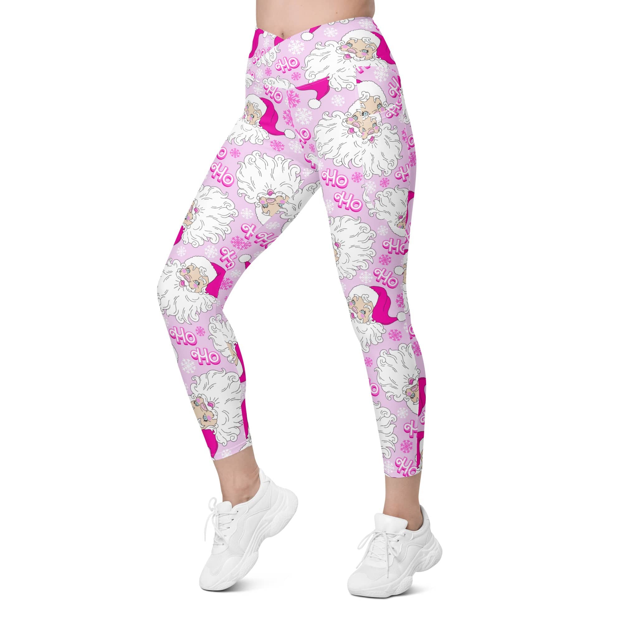 Pink Sassy Santa Crossover Leggings With Pockets
