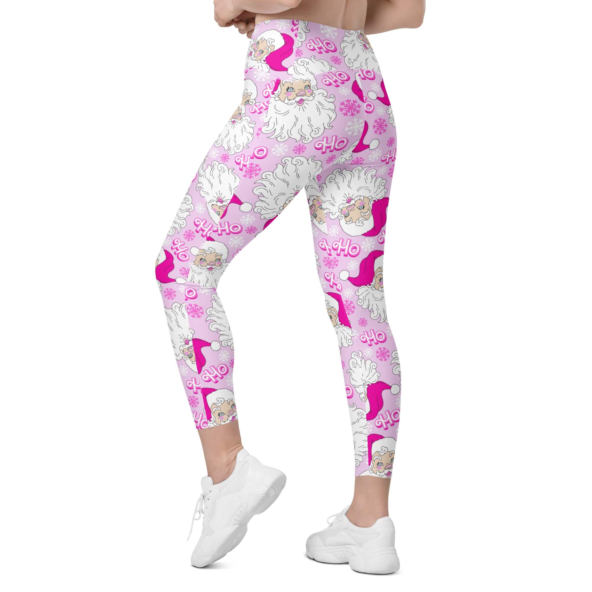 Pink Sassy Santa Crossover Leggings With Pockets