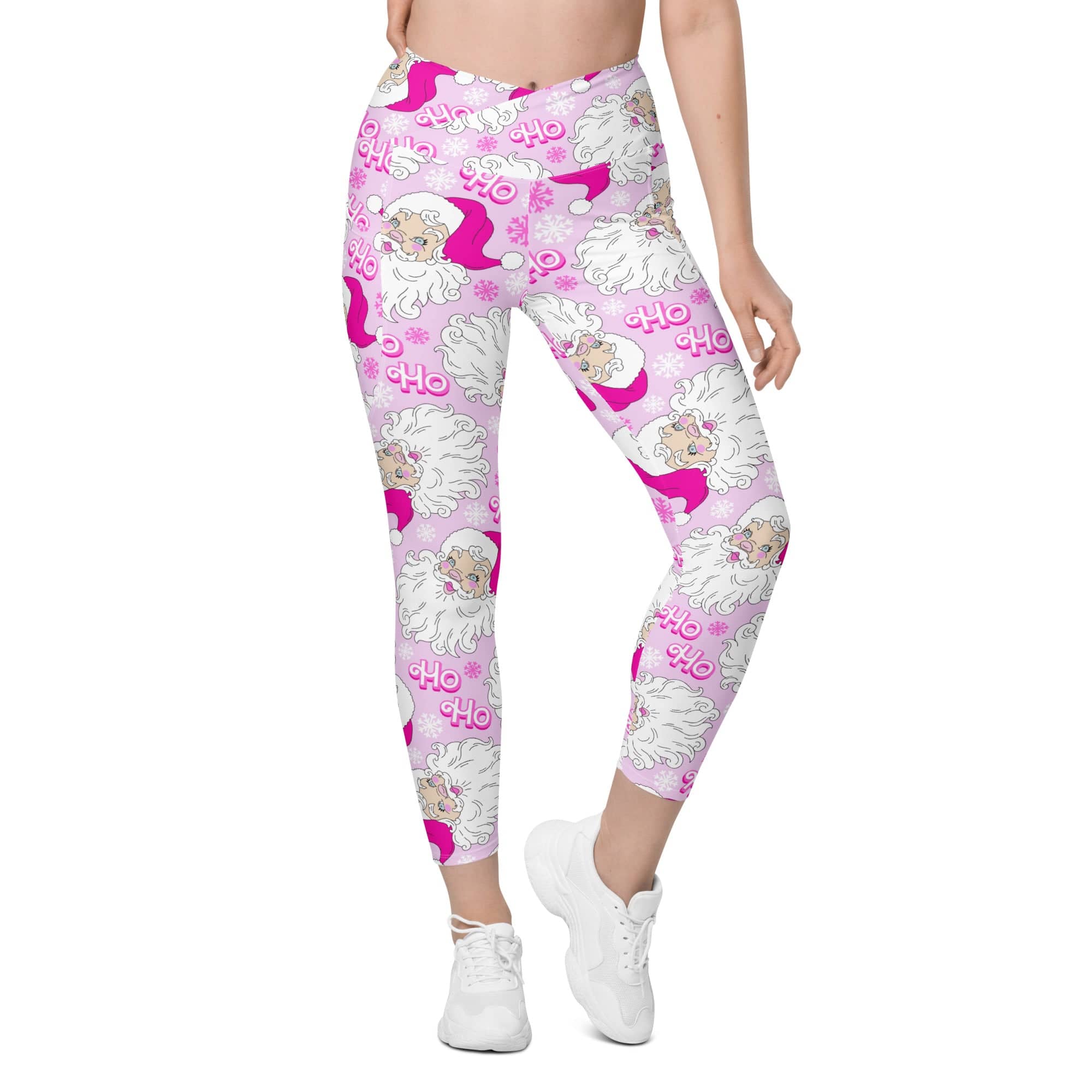 Pink Sassy Santa Crossover Leggings With Pockets