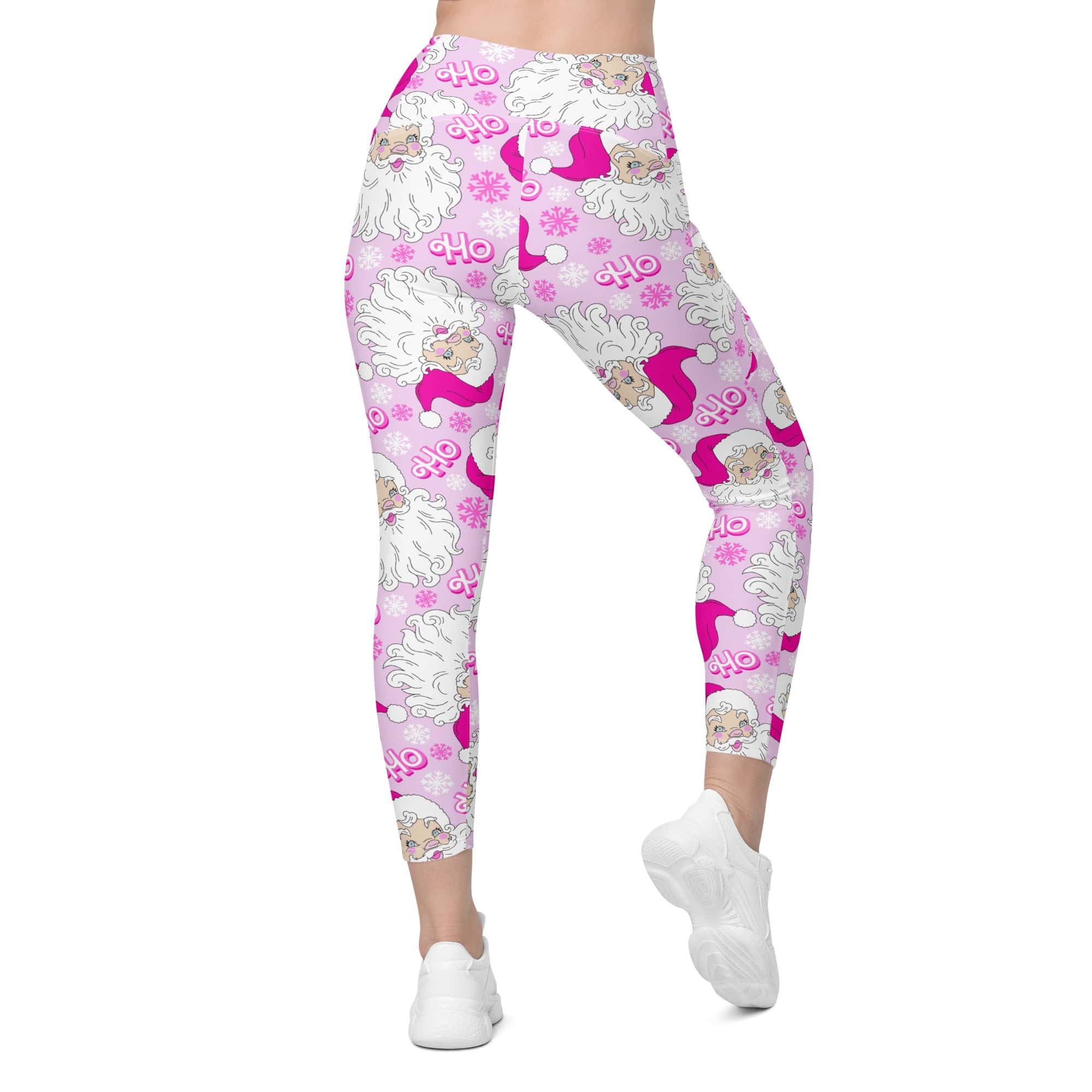 Pink Sassy Santa Crossover Leggings With Pockets