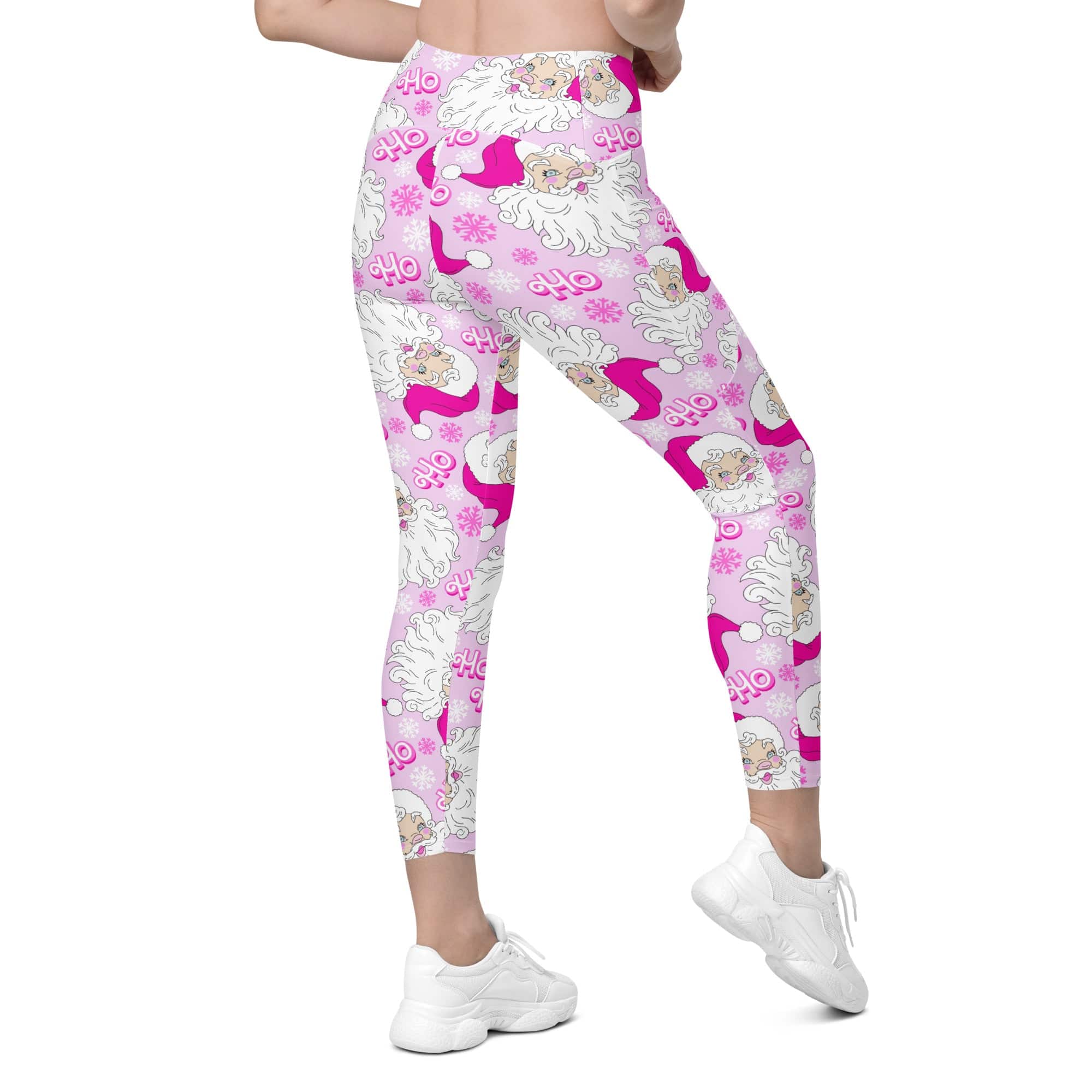Pink Sassy Santa Crossover Leggings With Pockets