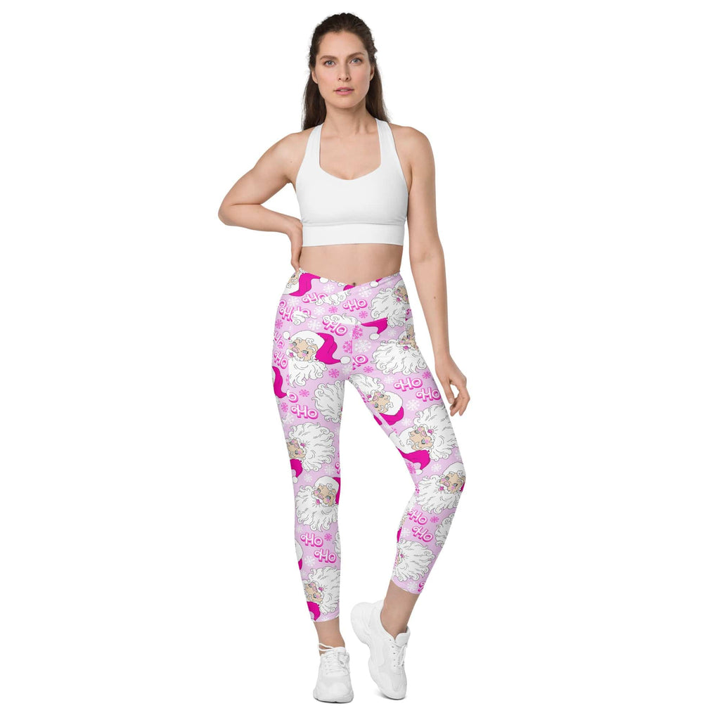 Pink Sassy Santa Crossover Leggings With Pockets