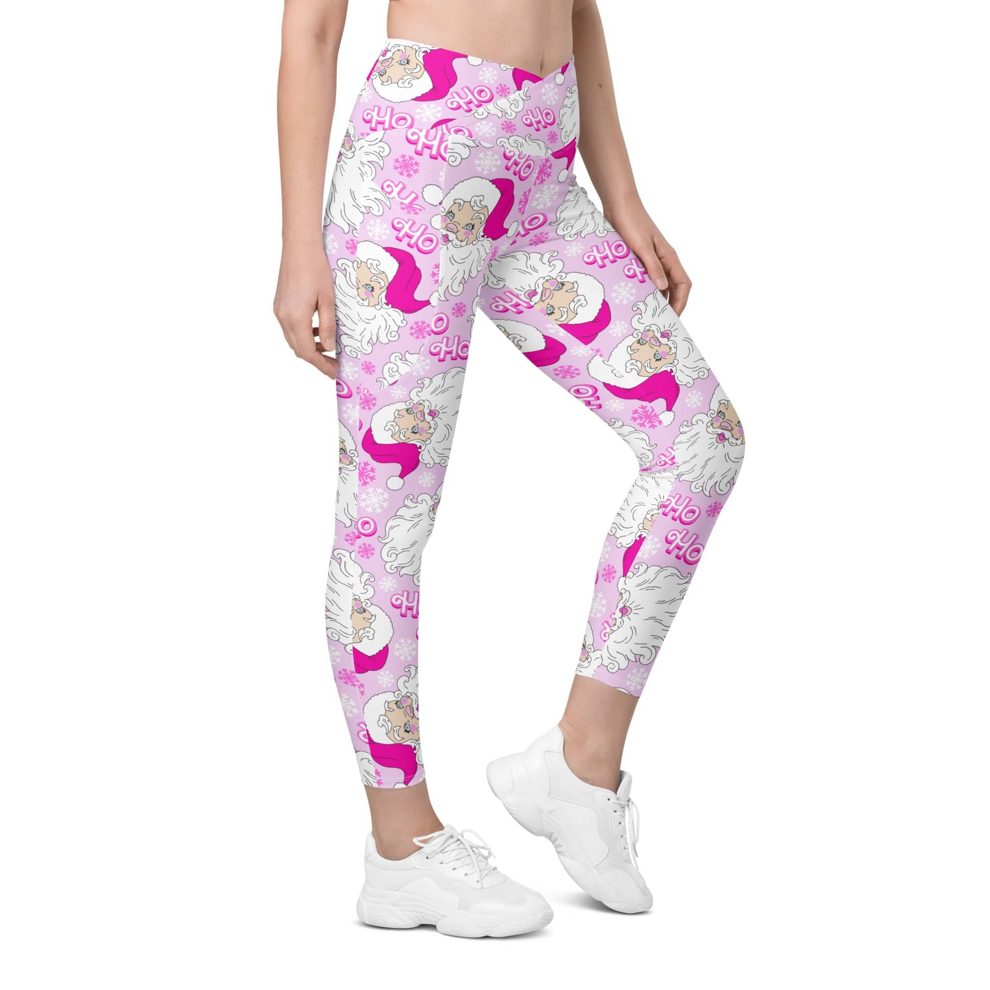 Pink Sassy Santa Crossover Leggings With Pockets