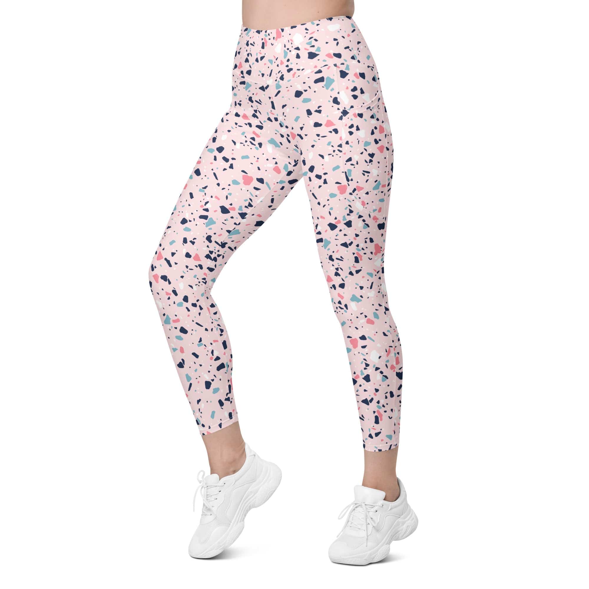 Pink Terrazzo Marble Leggings With Pockets