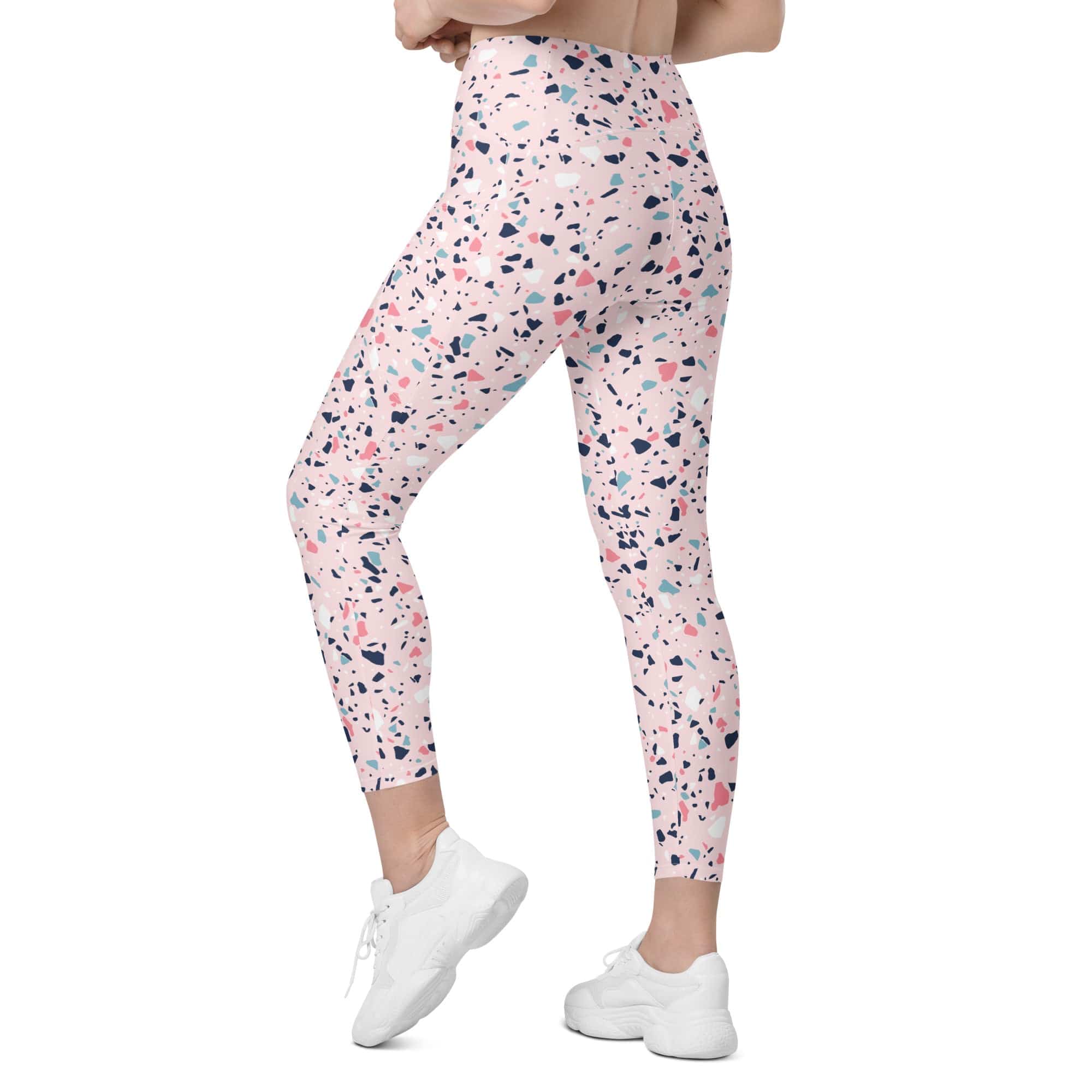 Pink Terrazzo Marble Leggings With Pockets