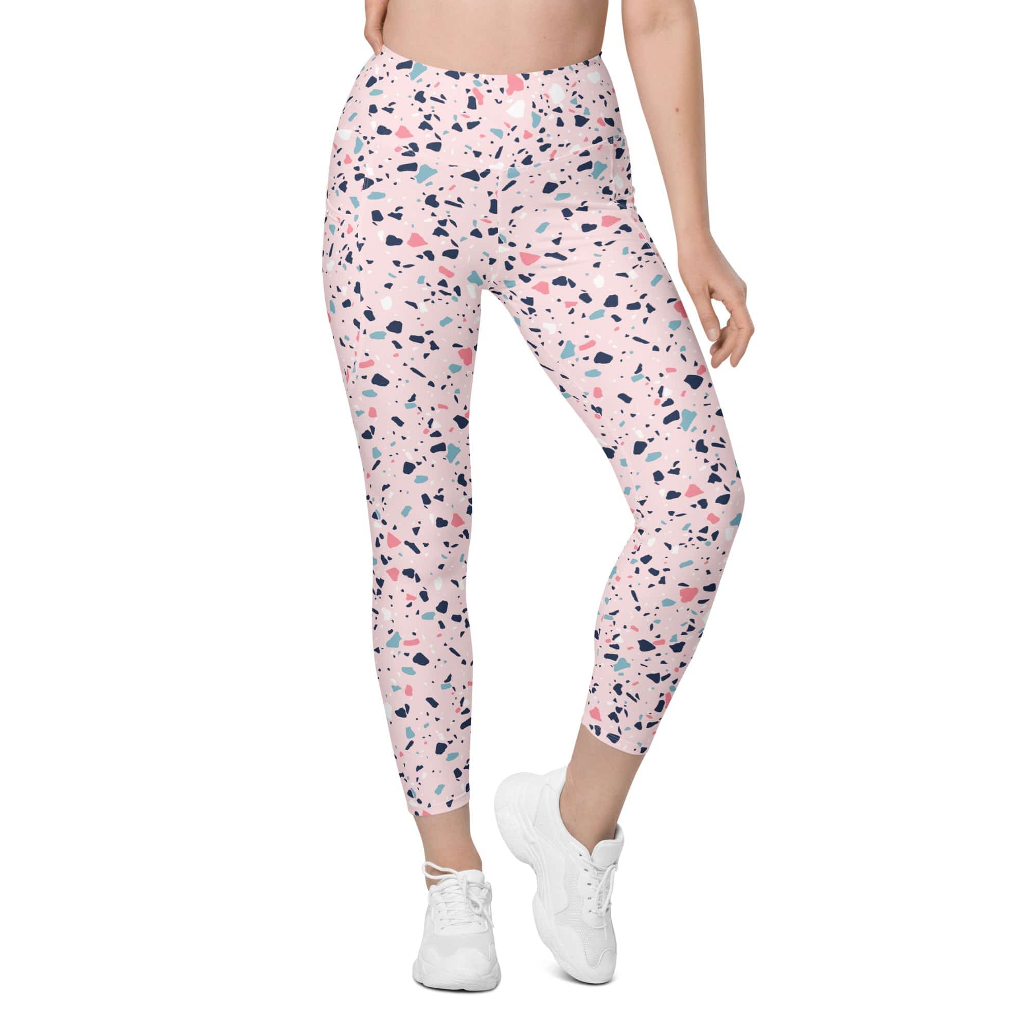 Pink Terrazzo Marble Leggings With Pockets