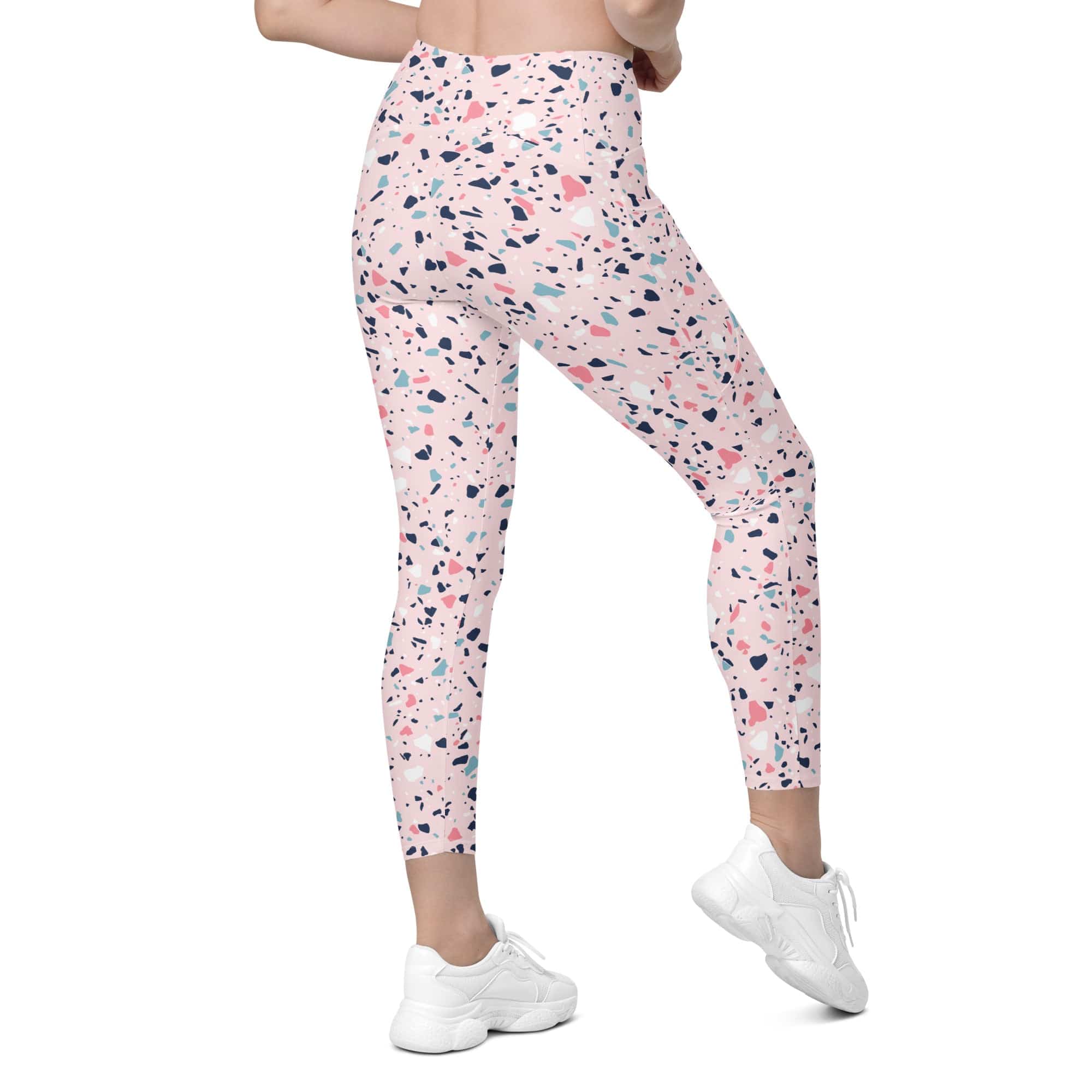 Pink Terrazzo Marble Leggings With Pockets