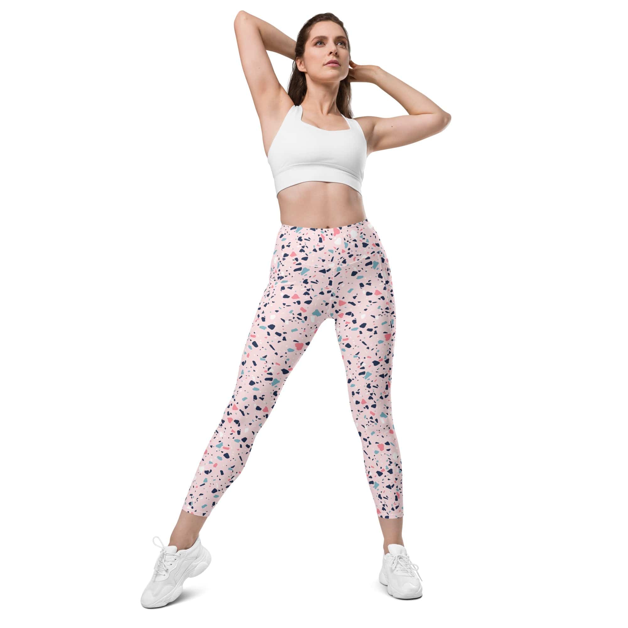 Pink Terrazzo Marble Leggings With Pockets