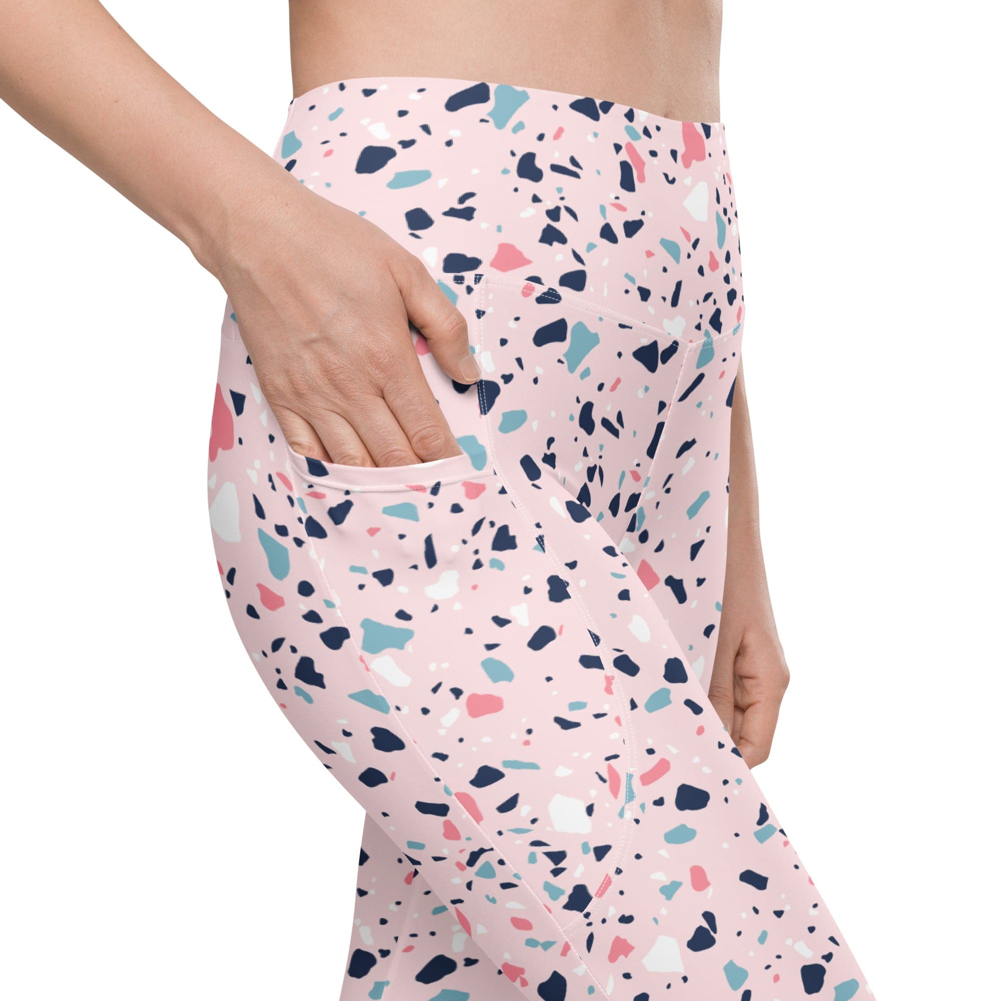 Pink Terrazzo Marble Leggings With Pockets