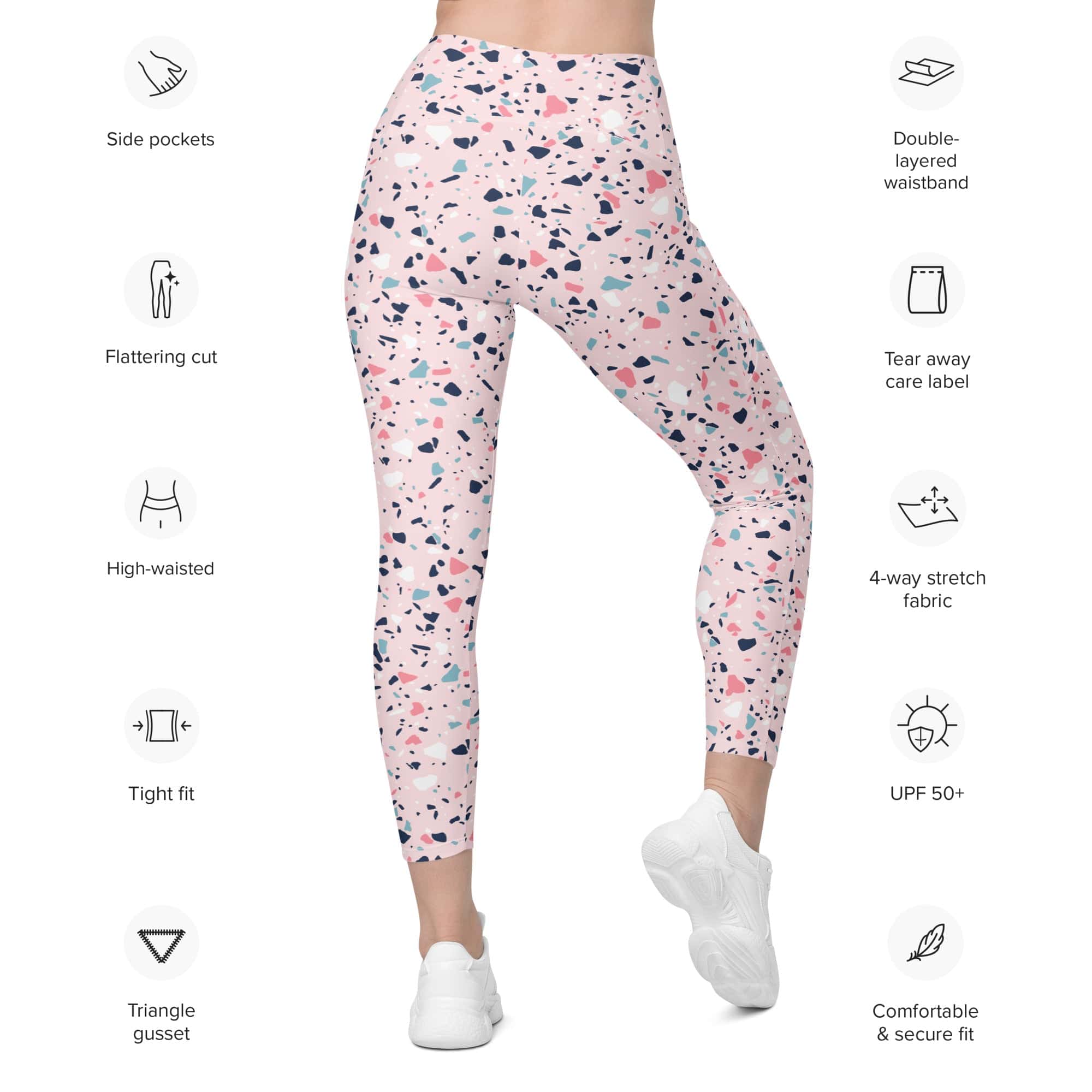 Pink Terrazzo Marble Leggings With Pockets