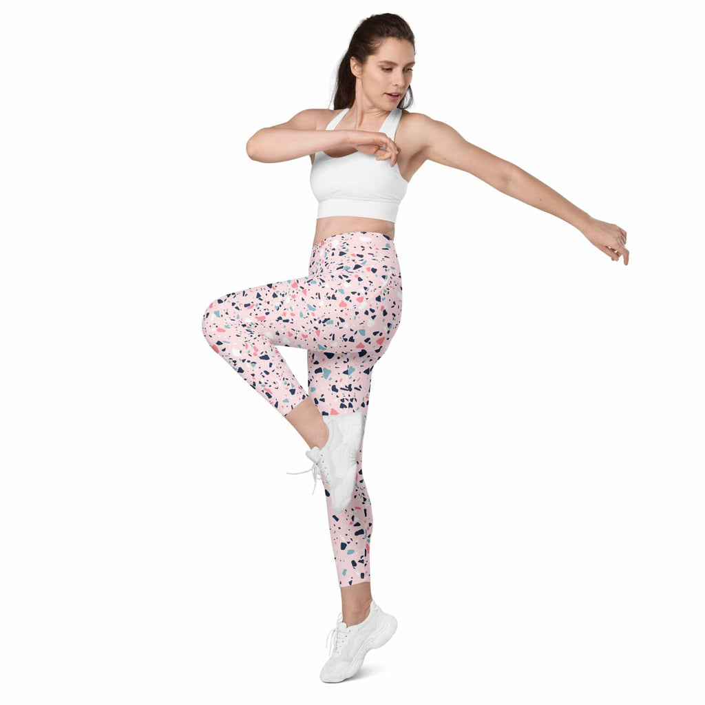 Pink Terrazzo Marble Leggings With Pockets