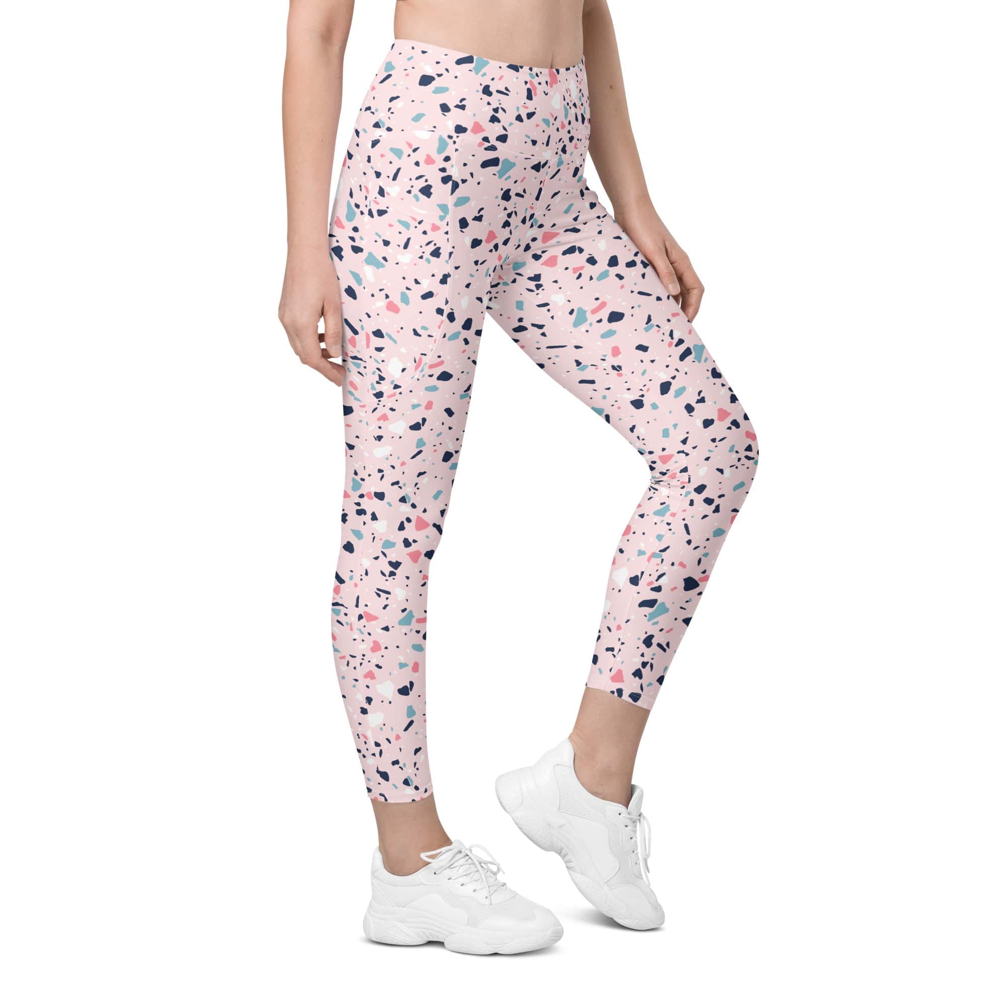 Pink Terrazzo Marble Leggings With Pockets