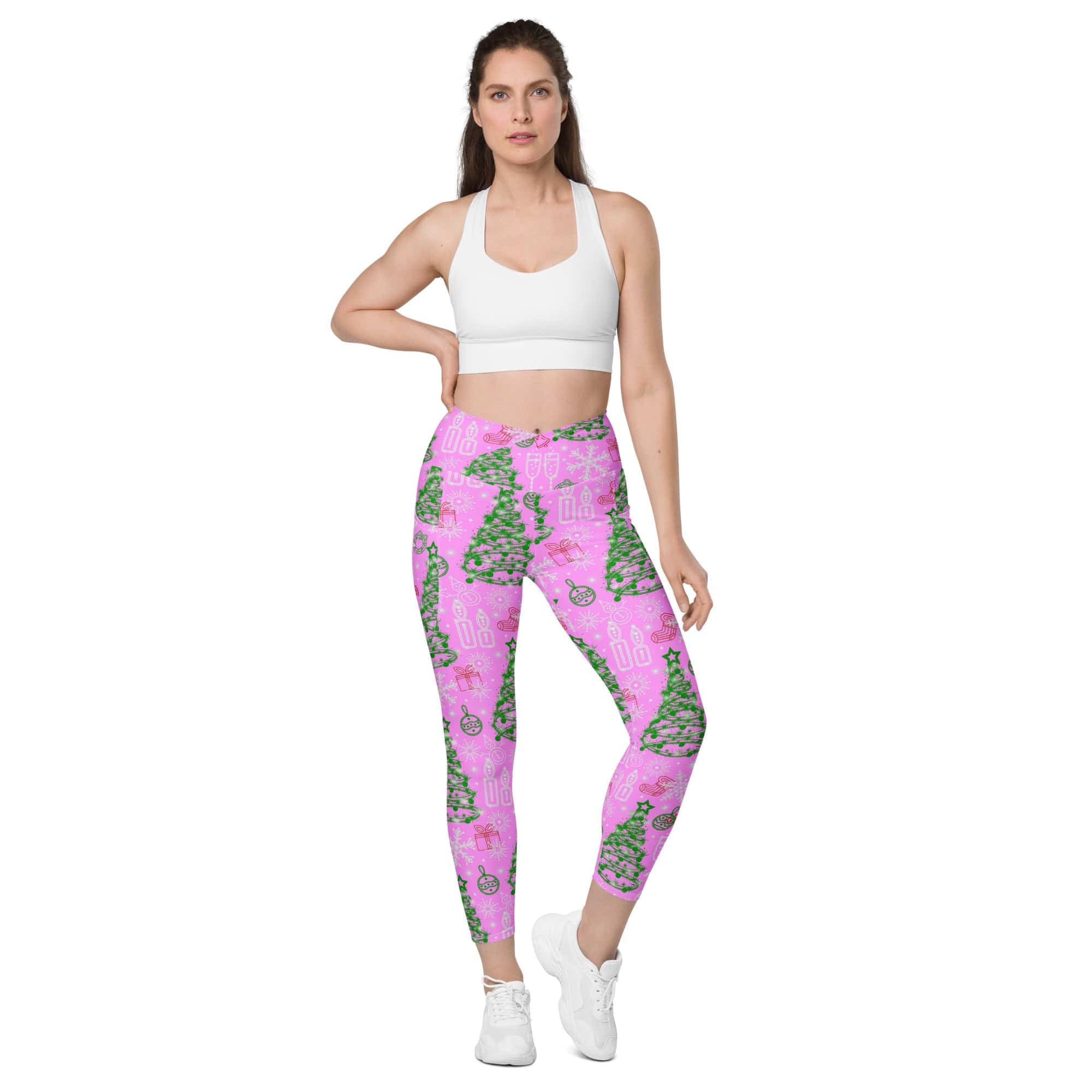 Pink Tinsel Dreams Crossover Leggings With Pockets