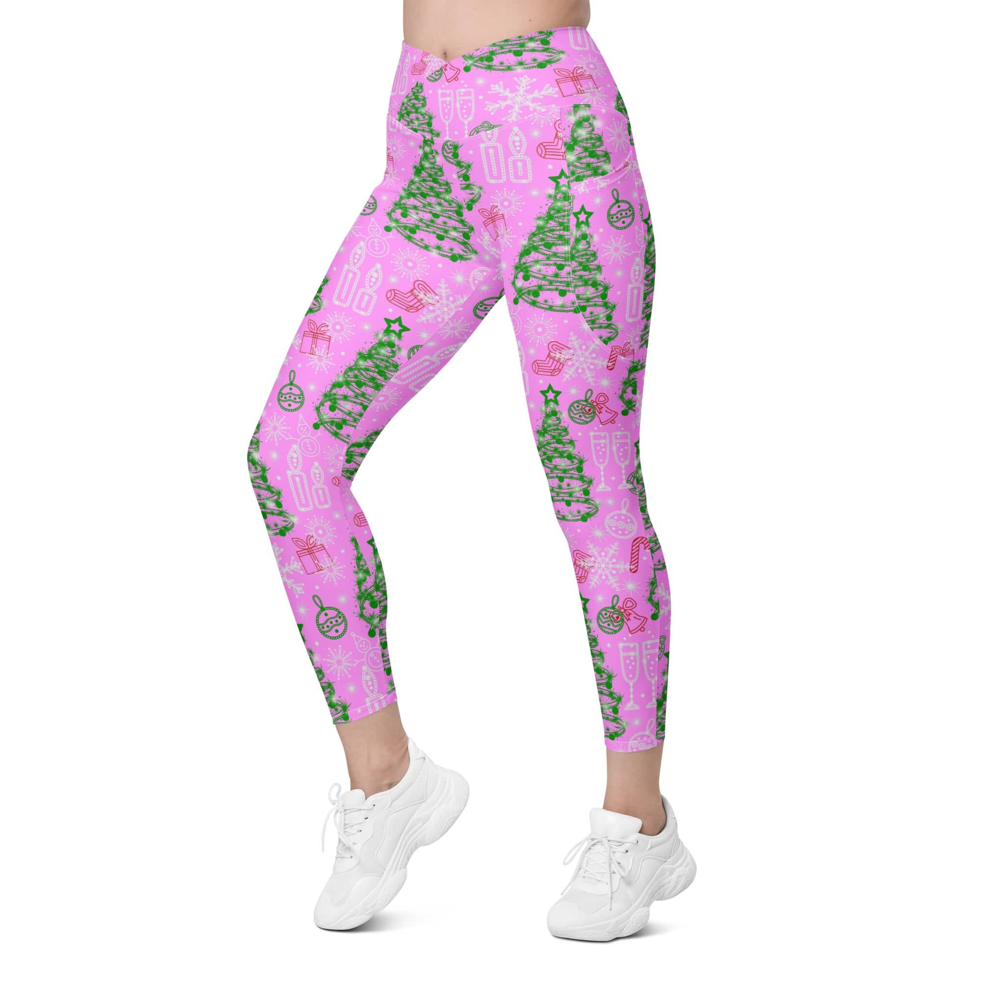 Pink Tinsel Dreams Crossover Leggings With Pockets