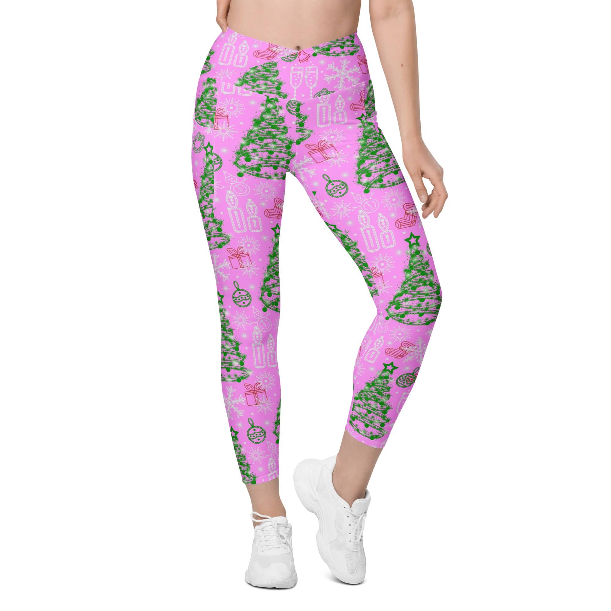 Pink Tinsel Dreams Crossover Leggings With Pockets