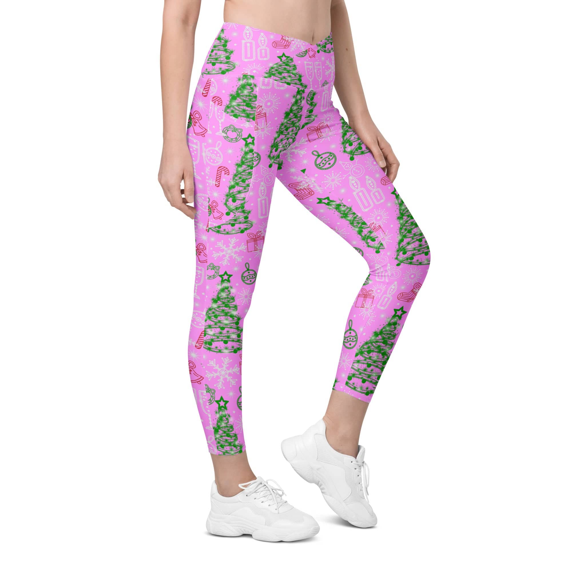 Pink Tinsel Dreams Crossover Leggings With Pockets
