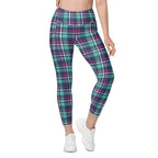 Pink & Turquoise Plaid Print Leggings With Pockets