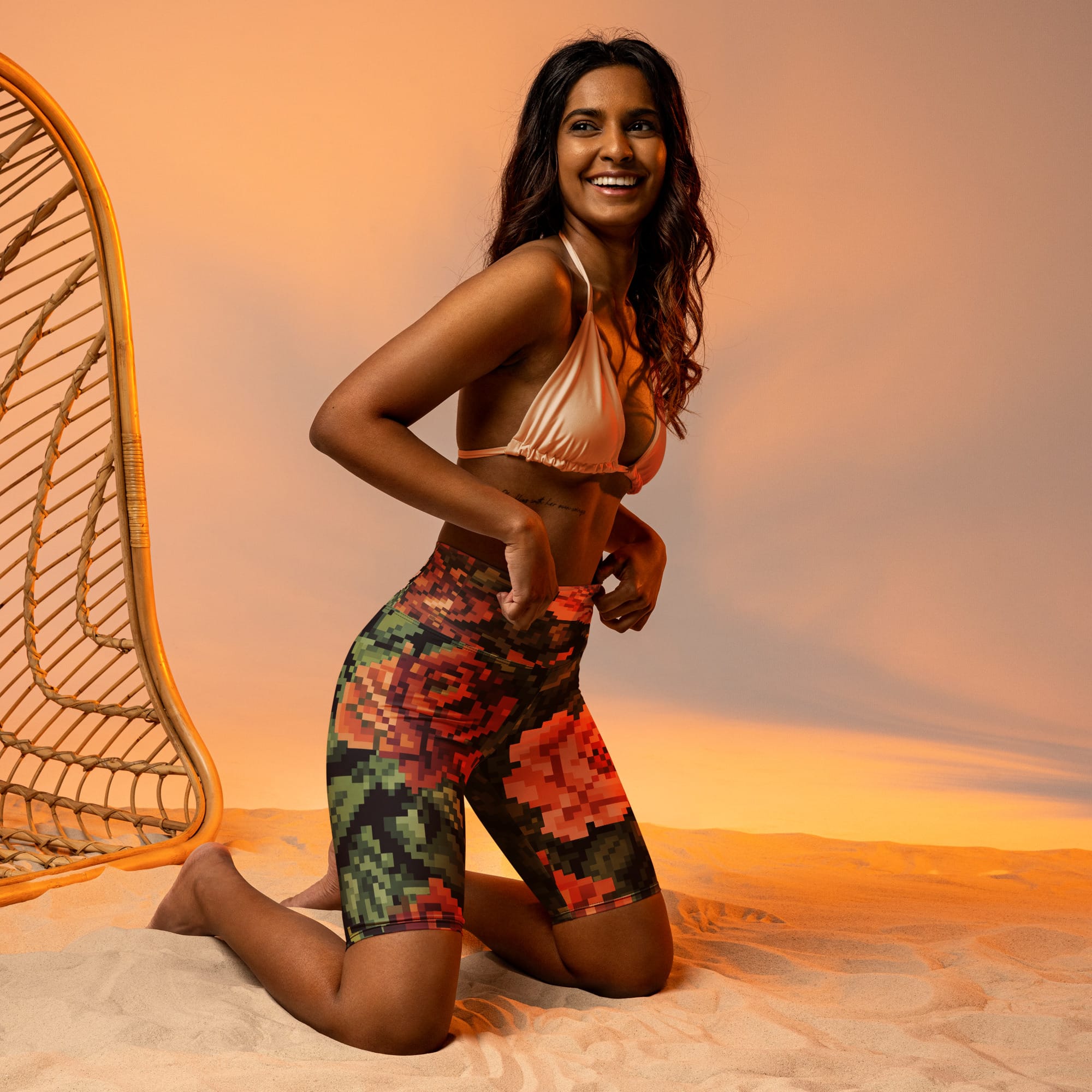 Pixel Floral Biker Shorts