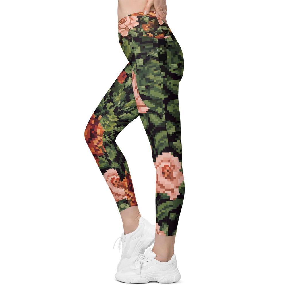 Pixel Floral Crossover Leggings With Pockets
