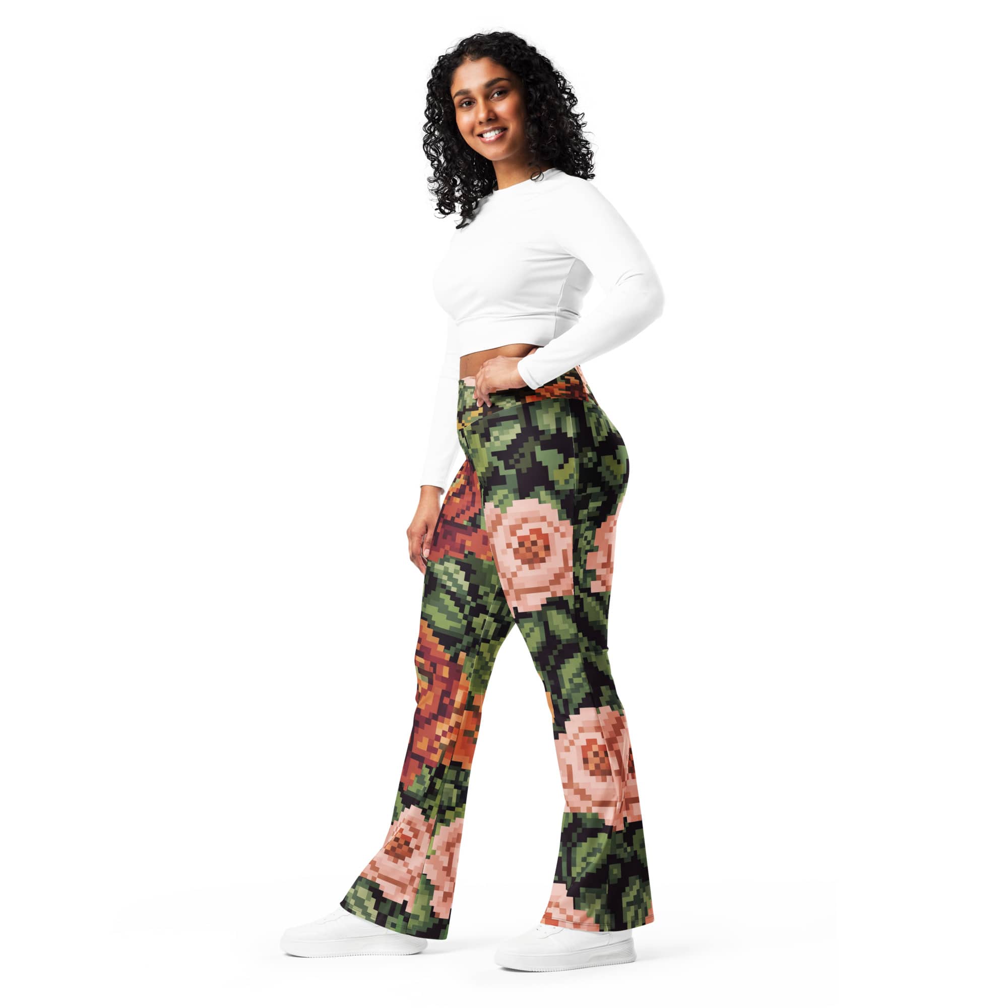 Pixel Floral Flare Leggings