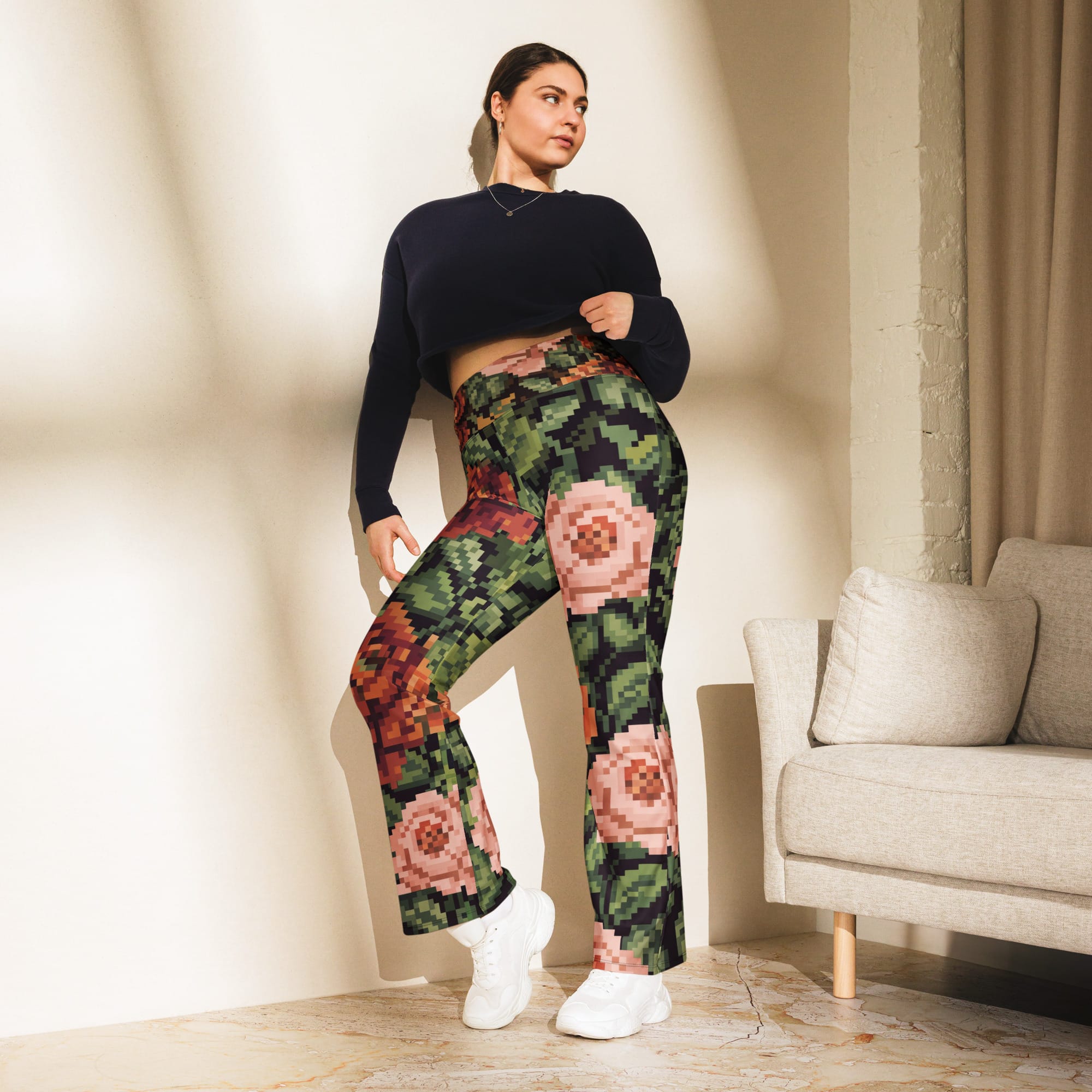 Pixel Floral Flare Leggings