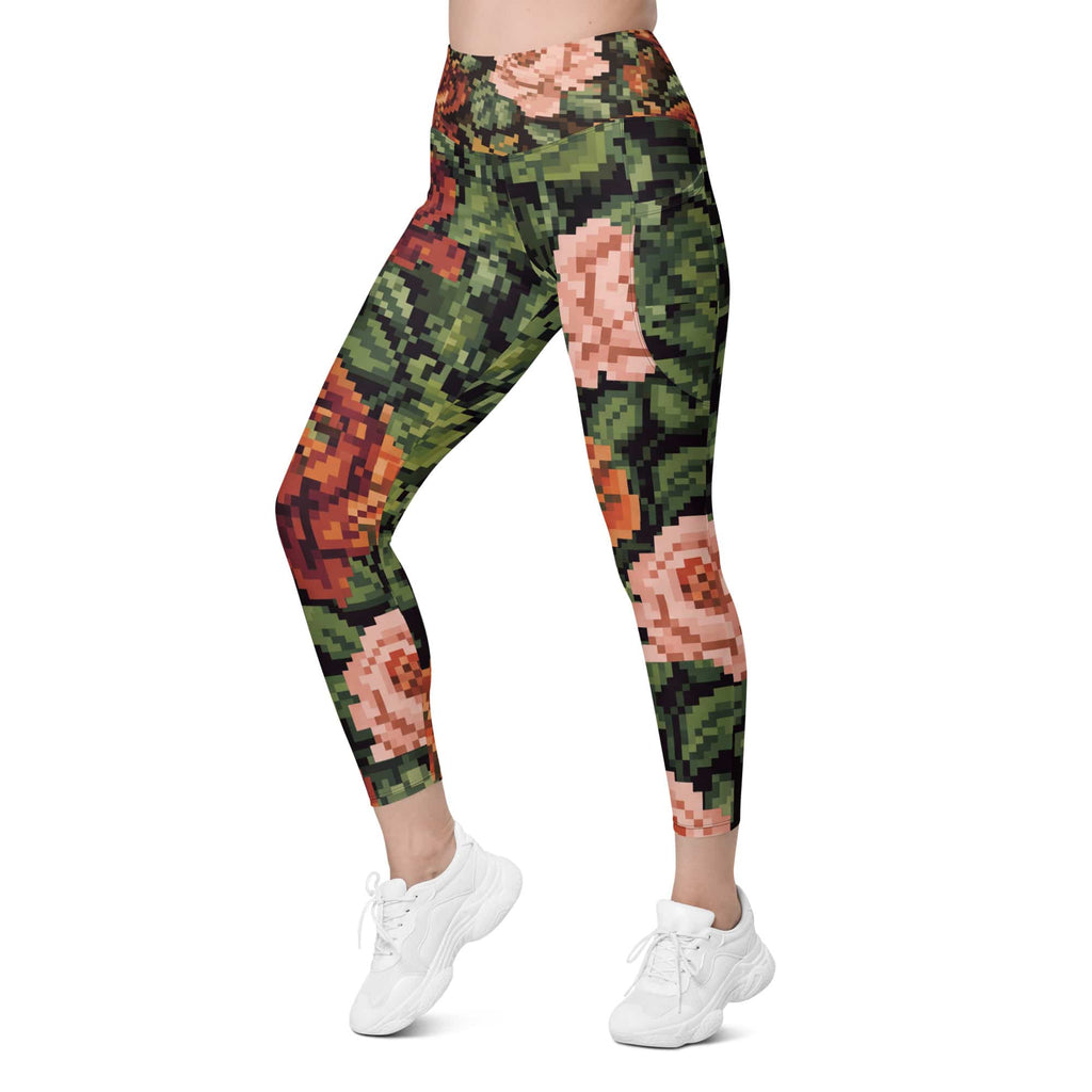 Pixel Floral Leggings With Pockets