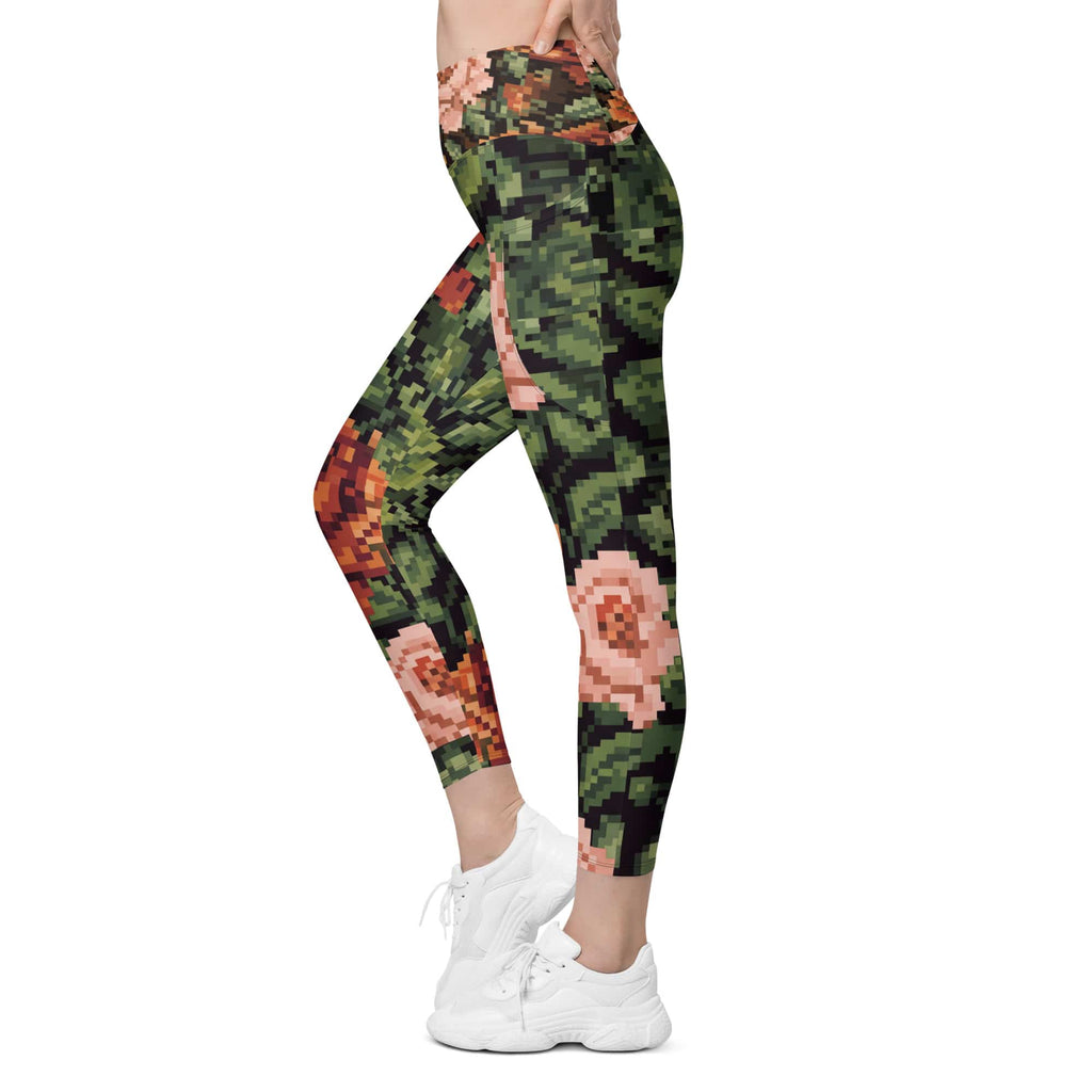 Pixel Floral Leggings With Pockets