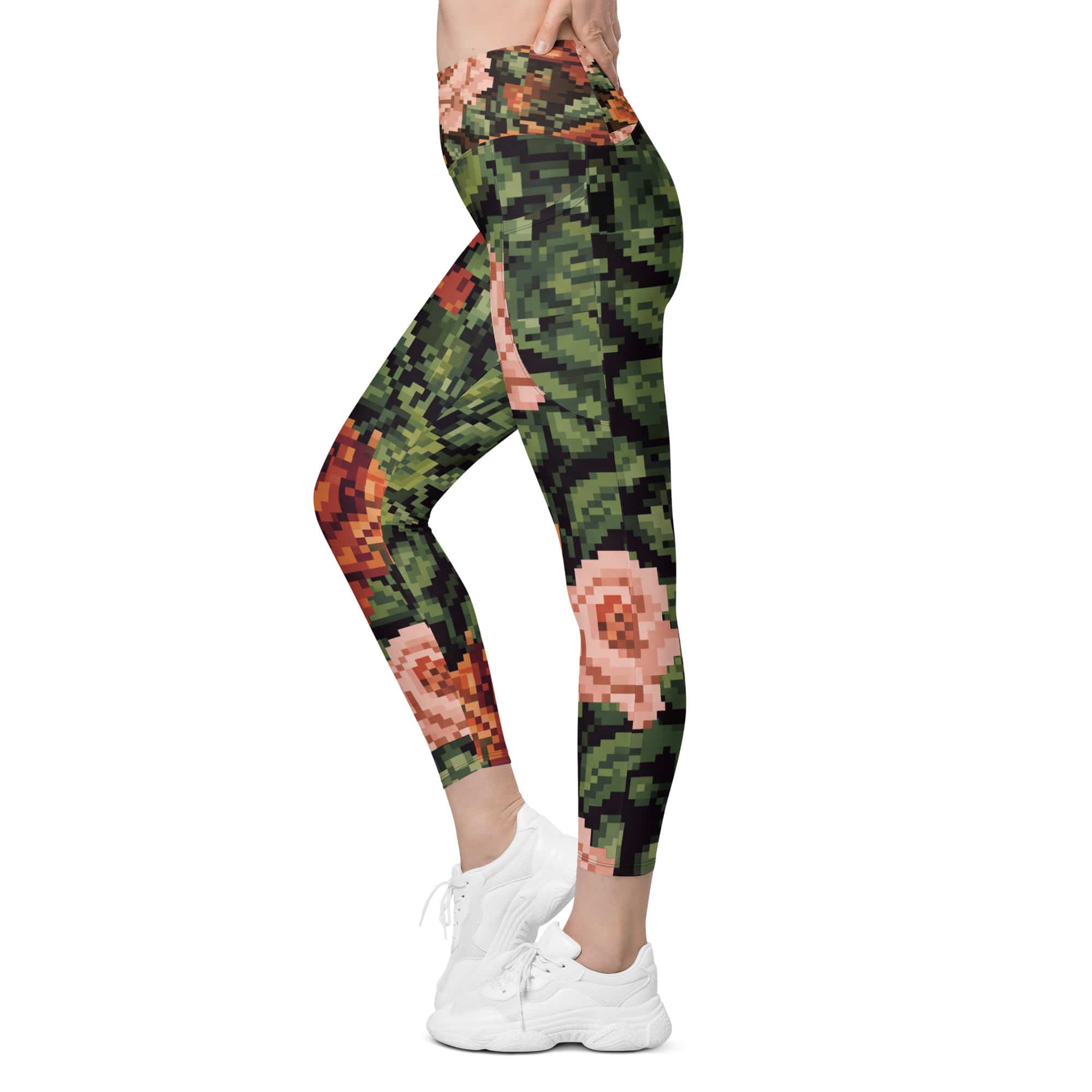 Pixel Floral Leggings With Pockets