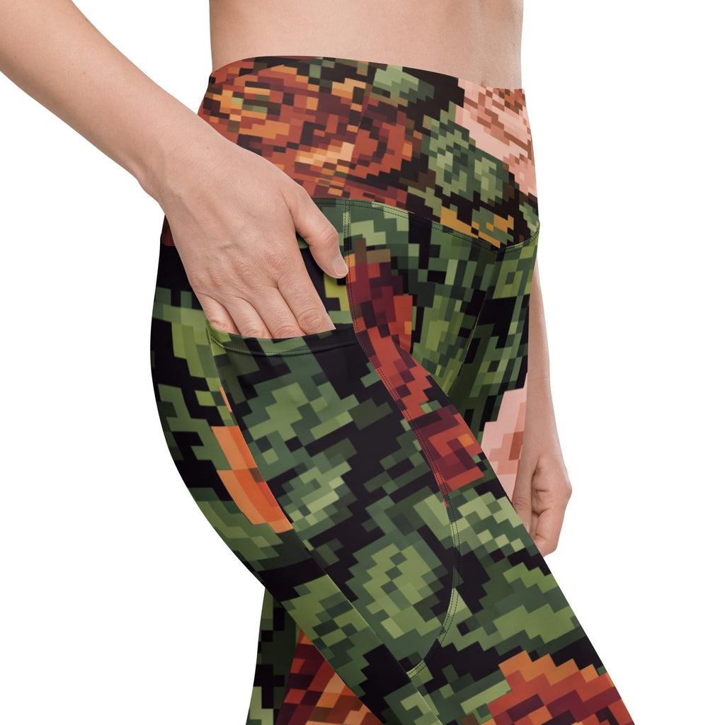 Pixel Floral Leggings With Pockets
